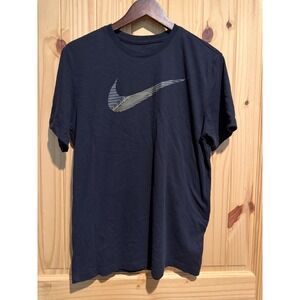 Nike Dri-FIT Mens Graphic T-Shirt Black Gold Swoosh Topographic Crew Neck Medium